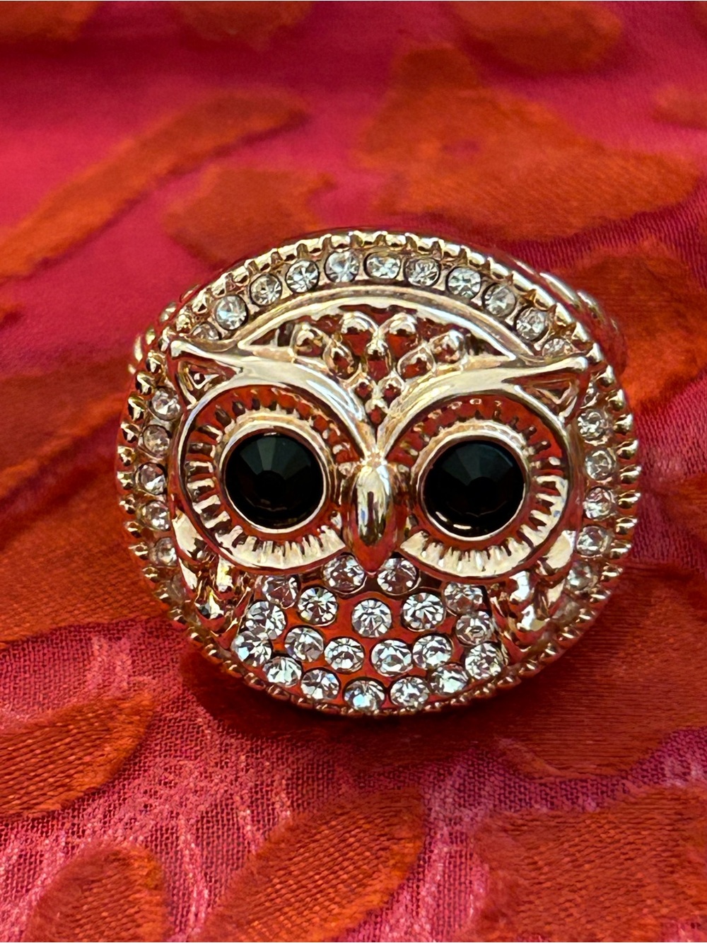 Magnolia and Vine Rose Gold-Tone Owl Cocktail Ring with Black Eye Accents
